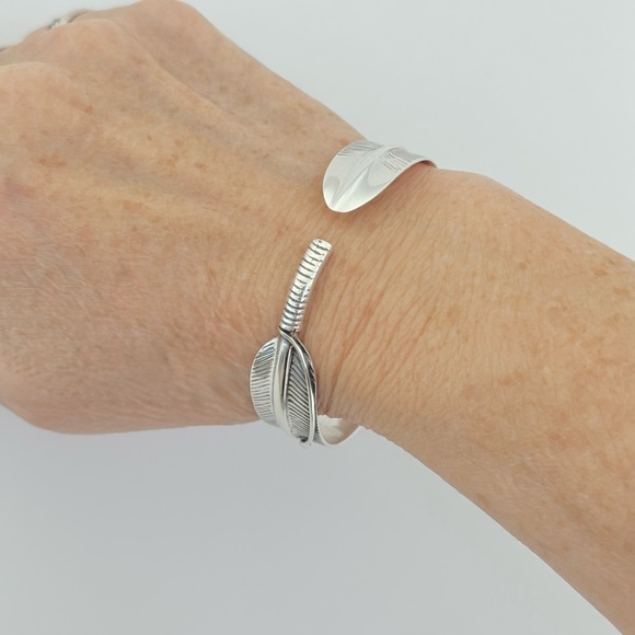 Sterling Silver Feather Bangle Bracelet, Silver Bracelets, Bangles, Angels Wing - Picture 11 of 14